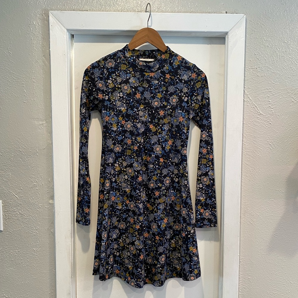 LUSH (Nordstrom) floral mock-neck blue & black long sleeve mini dress